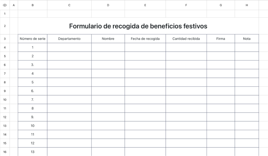 Formulario de recogida de beneficios festivos